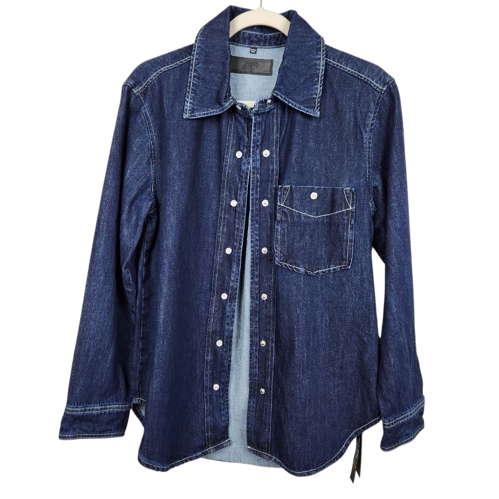 Blank NYC Shot Caller NWT Pearl Snap Dark Wash LS Denim Shirt Womens Size S - Picture 8 of 15